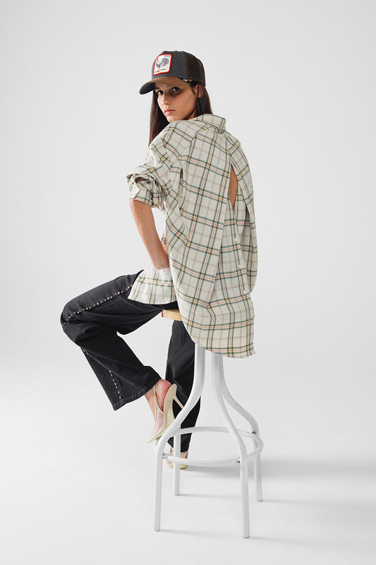 Checked Shirt With Back Opening In Beige - Shirts