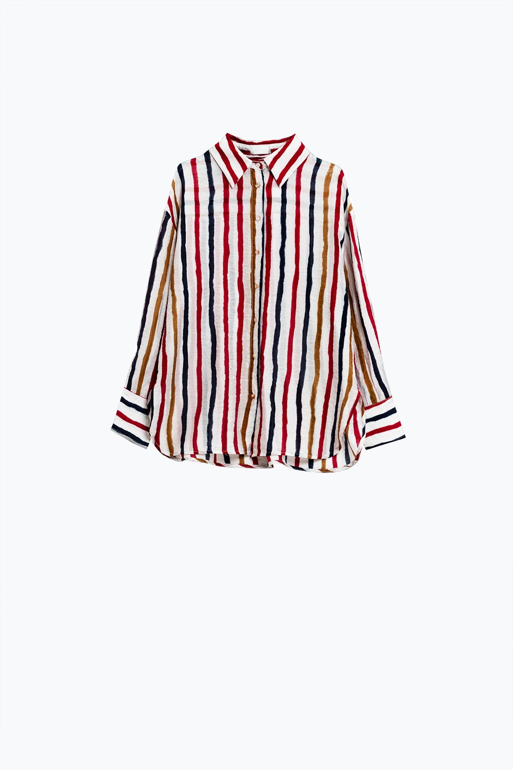 chiffon long sleeve shirt with multicolor stripes red and navy - Shirts