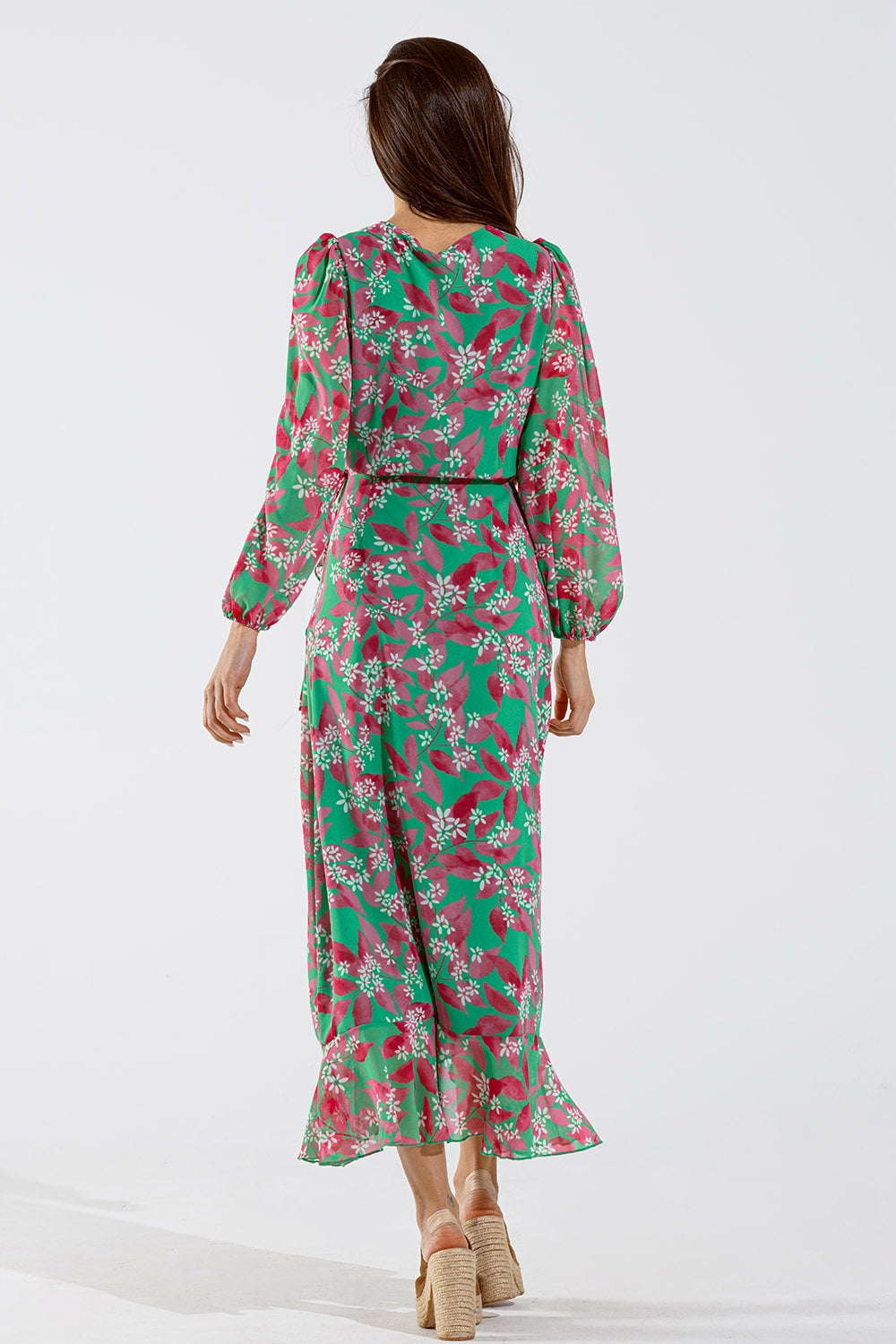 Chiffon maxi Dress With Floral Print in Green - Dresses