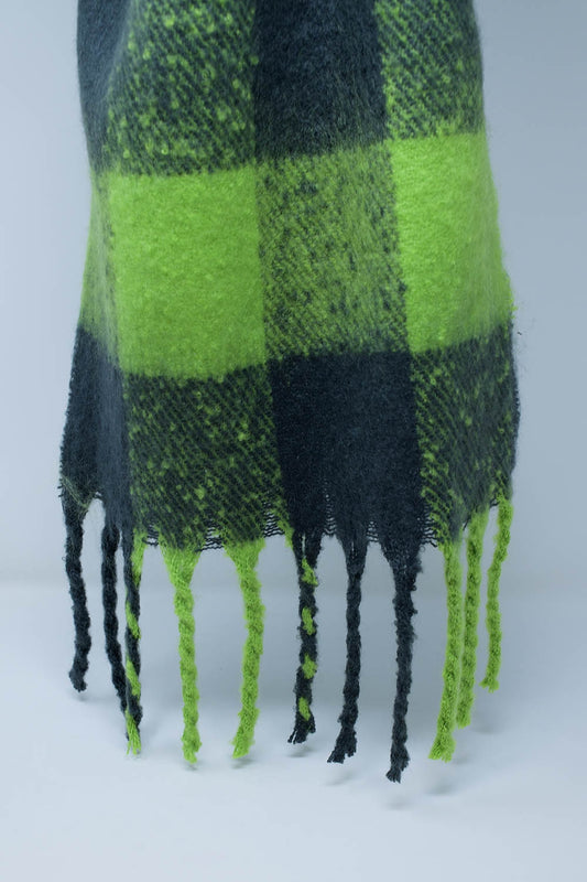 Chunky Scarf in Light and Dark Green Plaid - Scarves