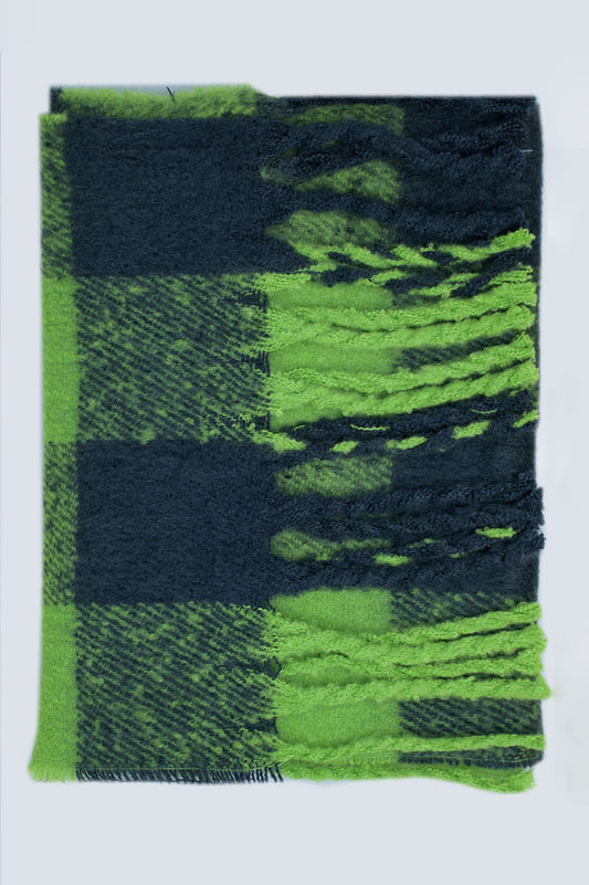 Chunky Scarf in Light and Dark Green Plaid - Scarves