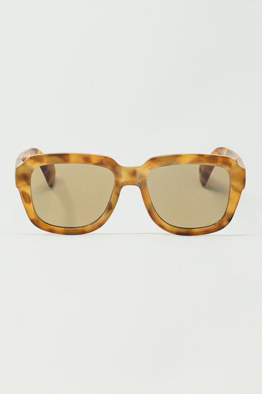 Chunky Square Sunglasses With Yellow Tinted Frame In Light Tortoise Shell - Sunglasses
