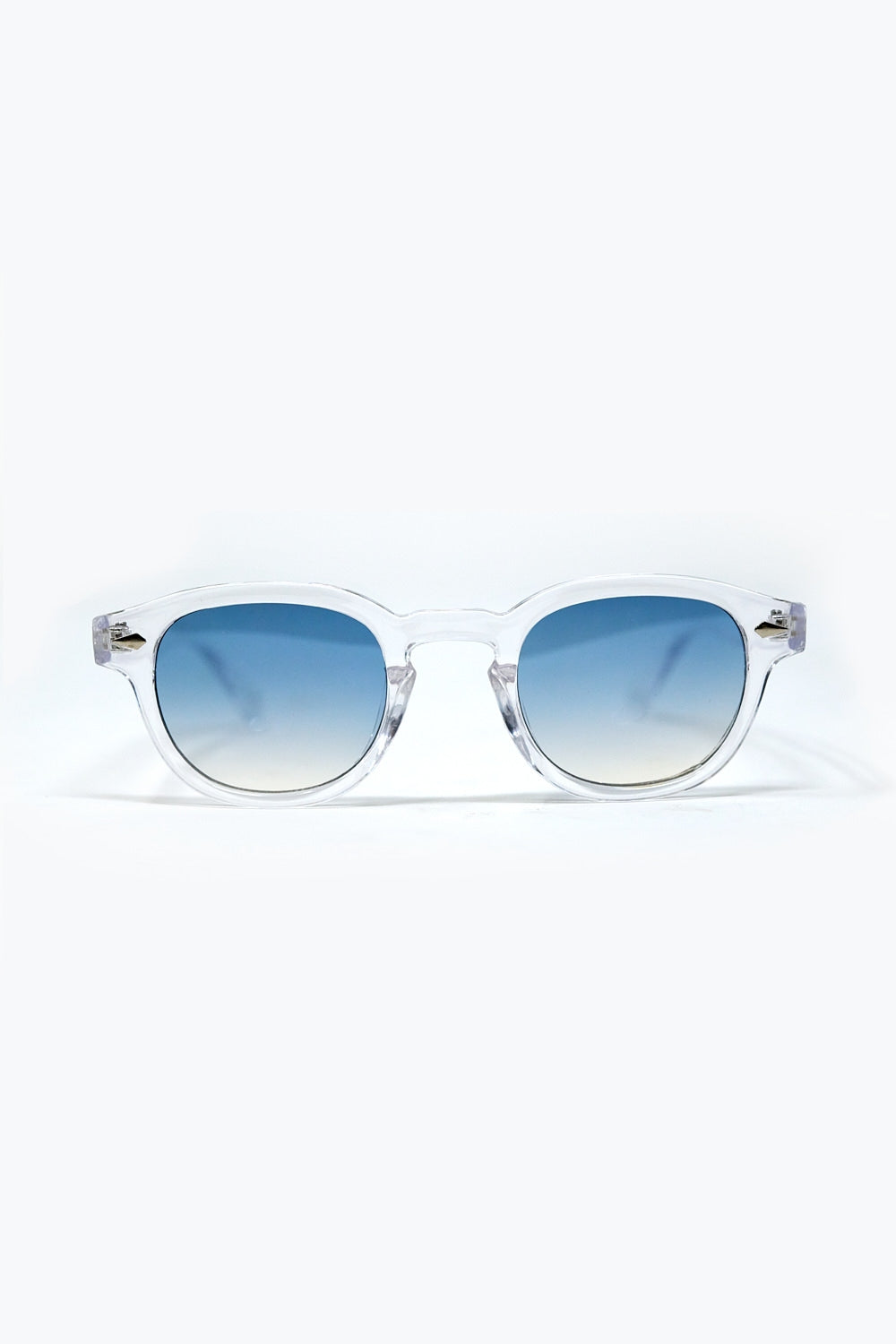 Clear Round Sunglasses With Blue Gradient Lense -