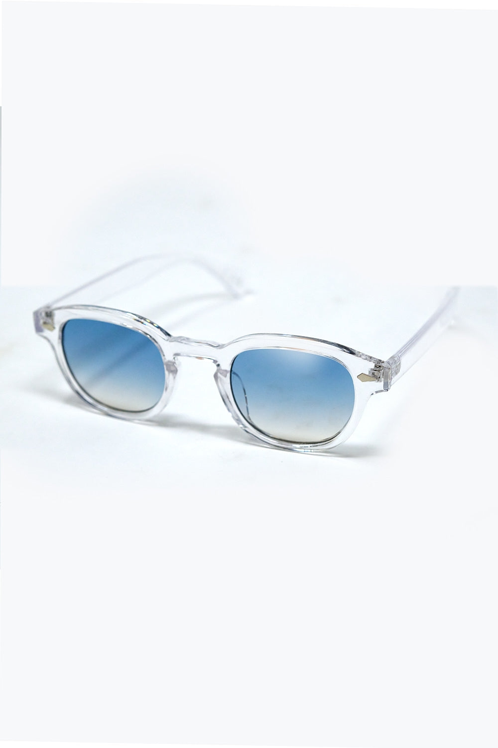 Clear Round Sunglasses With Blue Gradient Lense -