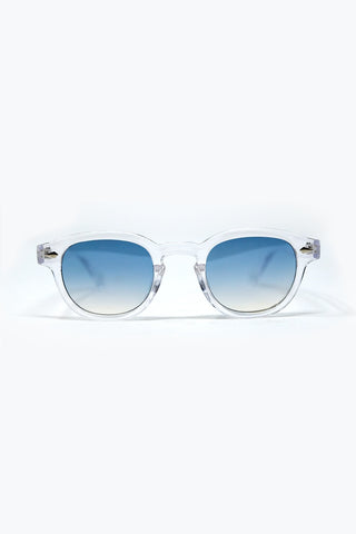 Clear Round Sunglasses With Blue Gradient Lense