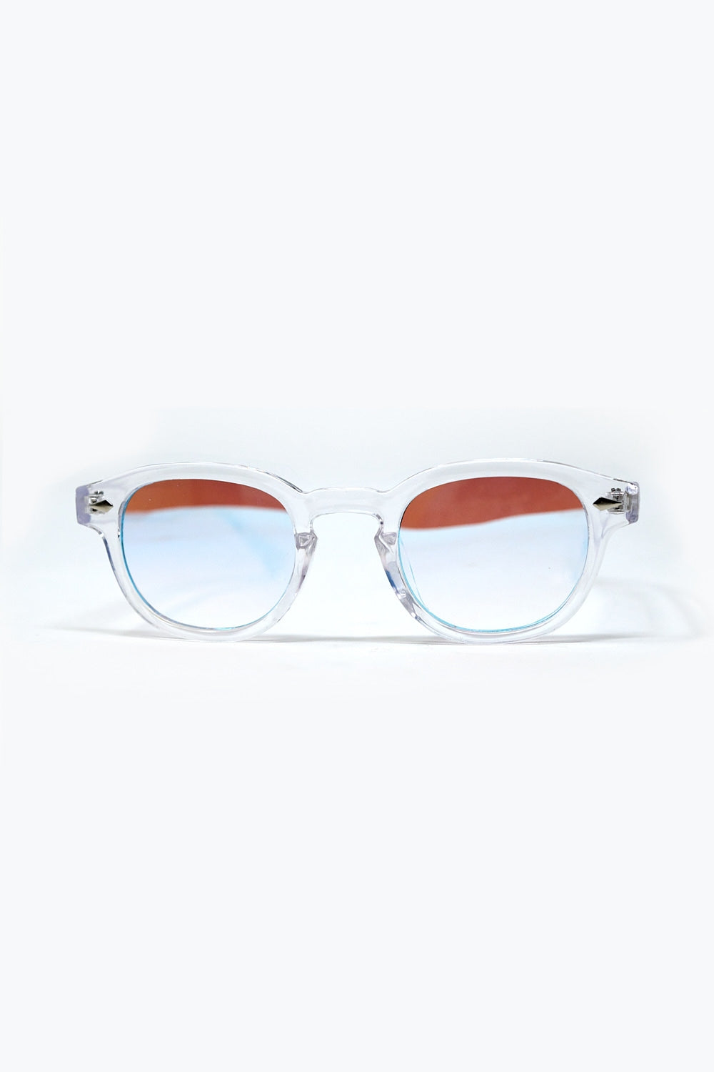 Clear Round Sunglasses With White Gradient Lense -