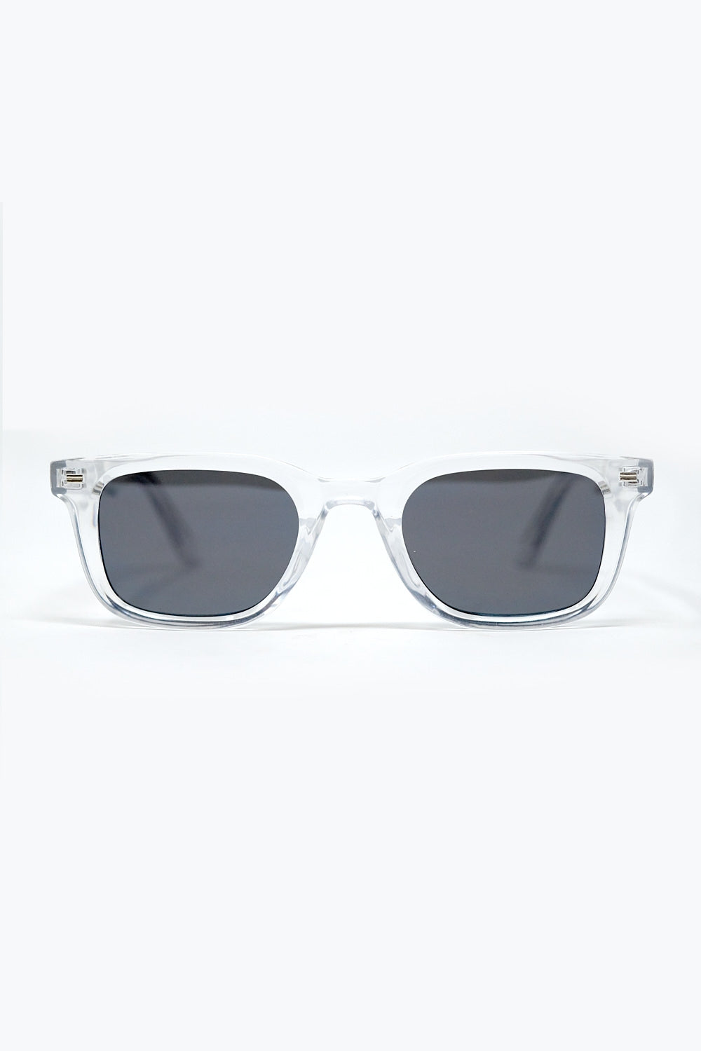 Clear Square Sunglasses with Black Gradient Lenses and metal side detail -