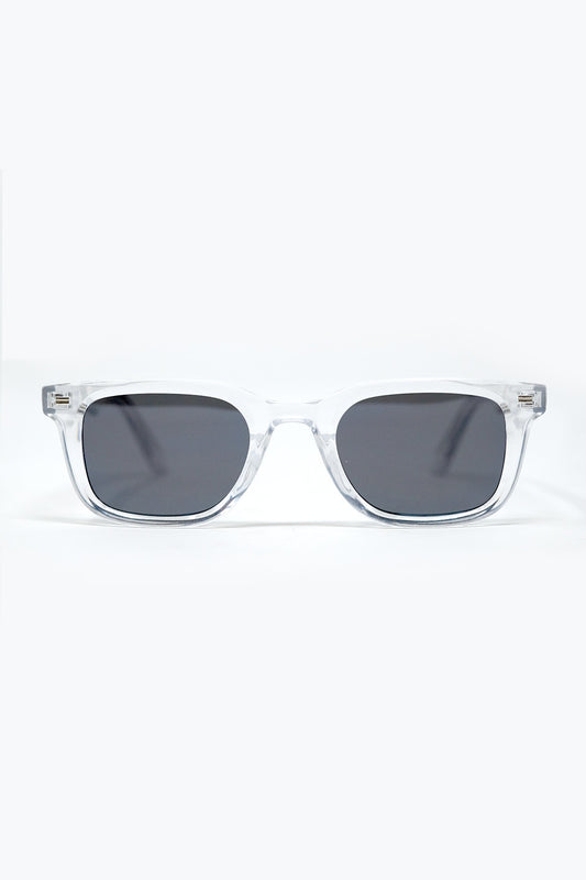 Clear Square Sunglasses with Black Gradient Lenses and metal side detail -