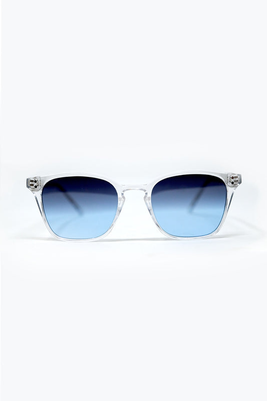 Clear Square Sunglasses with Blue Gradient Lenses -
