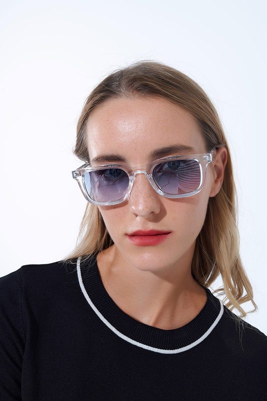 Clear Square Sunglasses with Blue Gradient Lenses -