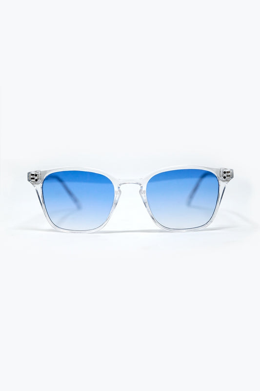 Clear Square Sunglasses with Light Blue Gradient Lenses -