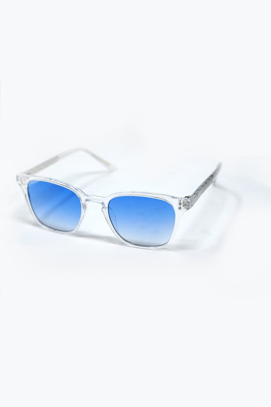 Clear Square Sunglasses with Light Blue Gradient Lenses -
