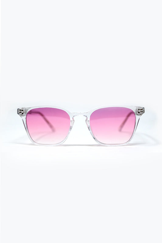 Clear Sunglasses with Pink Gradient Lenses -