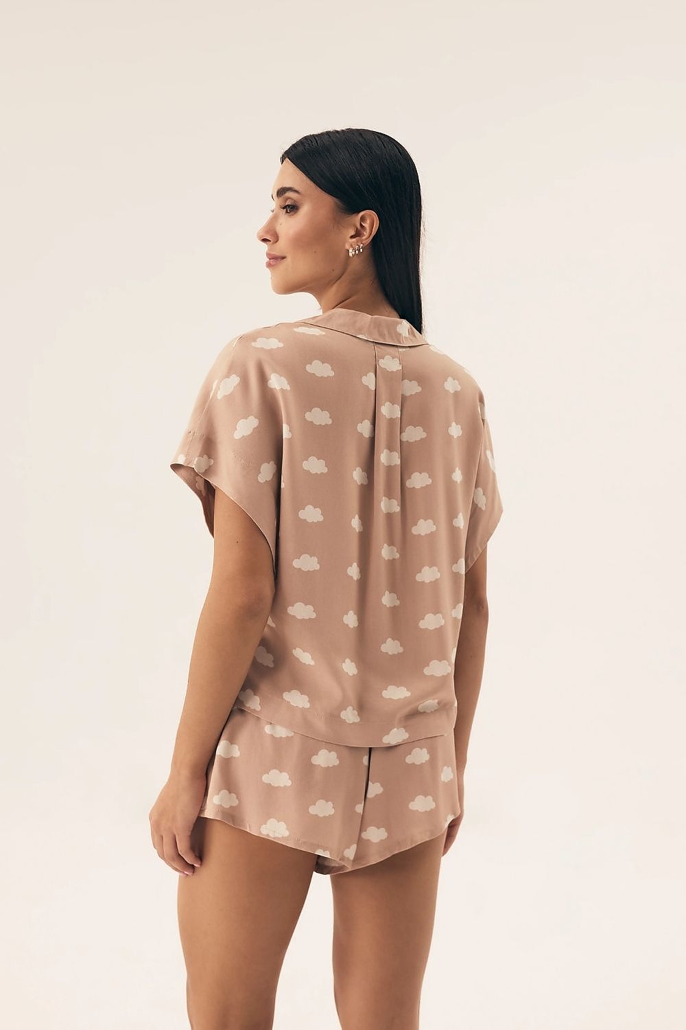 Cloud Print Shorts Pyjama Set In Beige - Pyjama Set