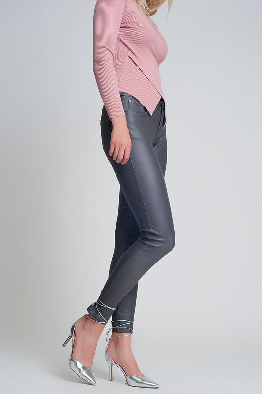 Coated pants in gray - Trousers