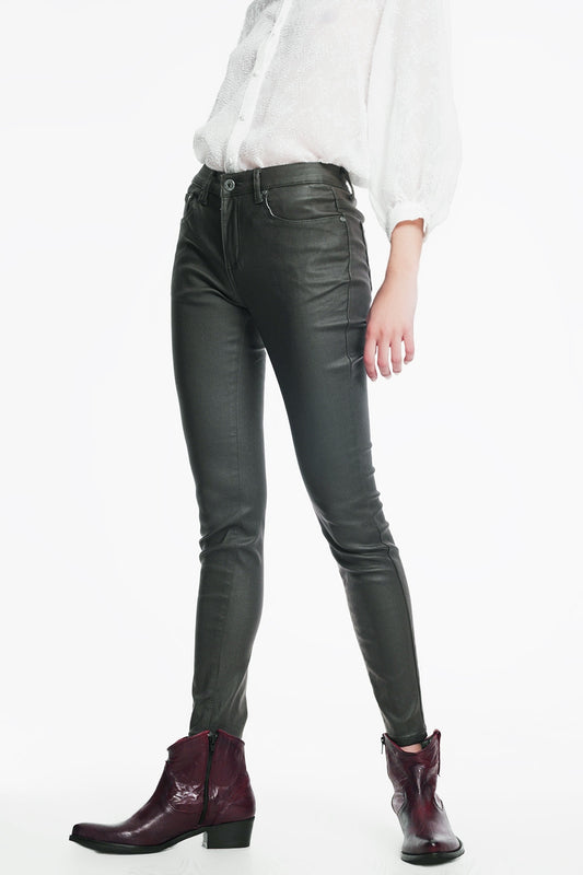 coated pants in khaki - Trousers