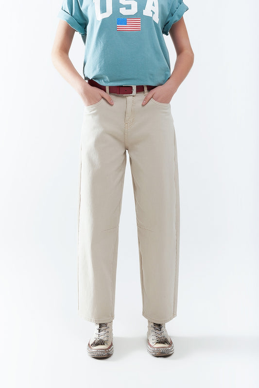 comfortable stretch jeans with barrel leg in beige - Jeans