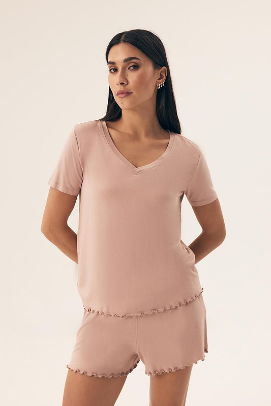 Comfortable Summer Pyjama Set in Soft Pink beige - Pyjama Set