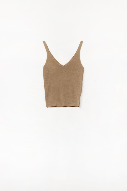 Comfy Ribbed knitted Tank Top in Camel - Jumpers