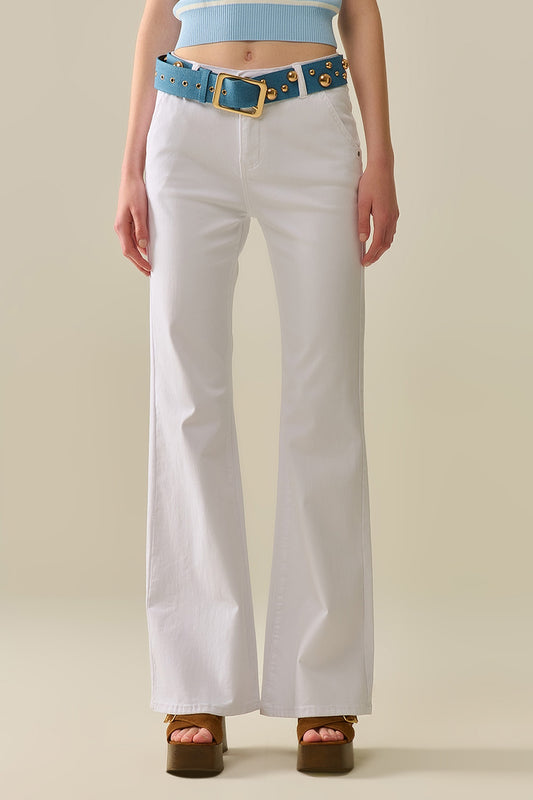 Q2 Comfy Stretcy White Flared Pants