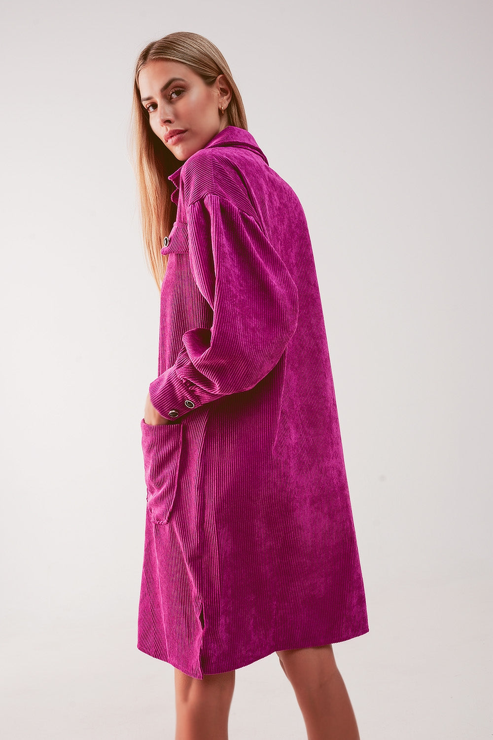 Cord mini shirt dress in fuchsia Q2 Dresses BoutiqueLua