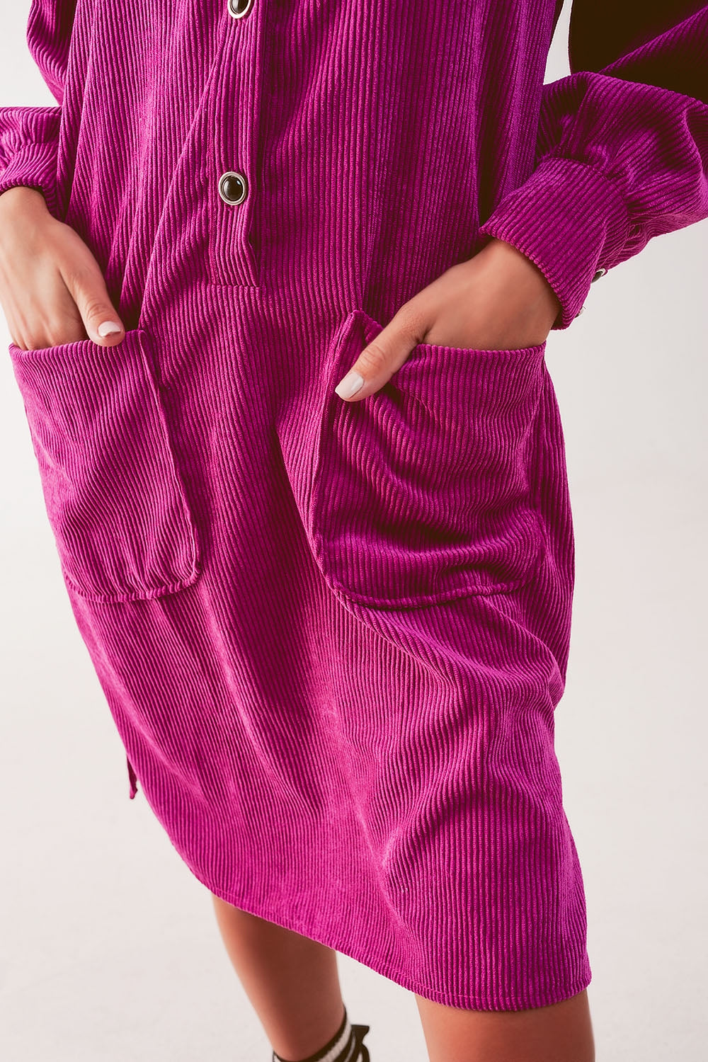Cord mini shirt dress in fuchsia Q2 Dresses BoutiqueLua