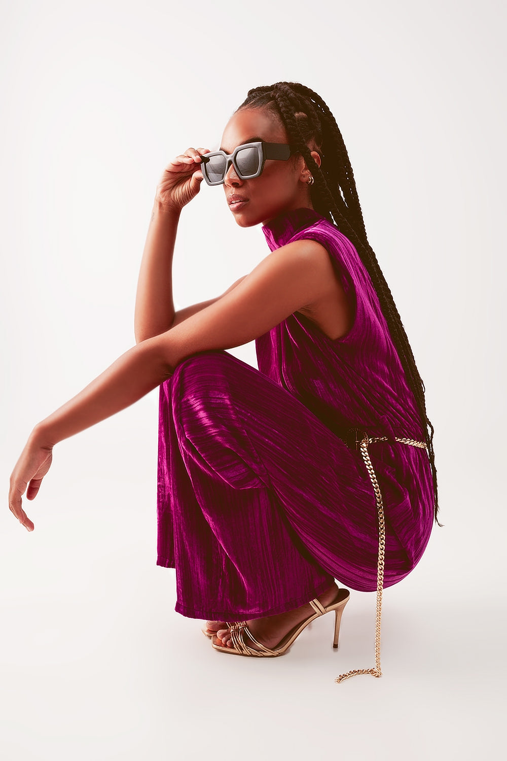 Cord waist belt jumpsuit in purple - Dresses