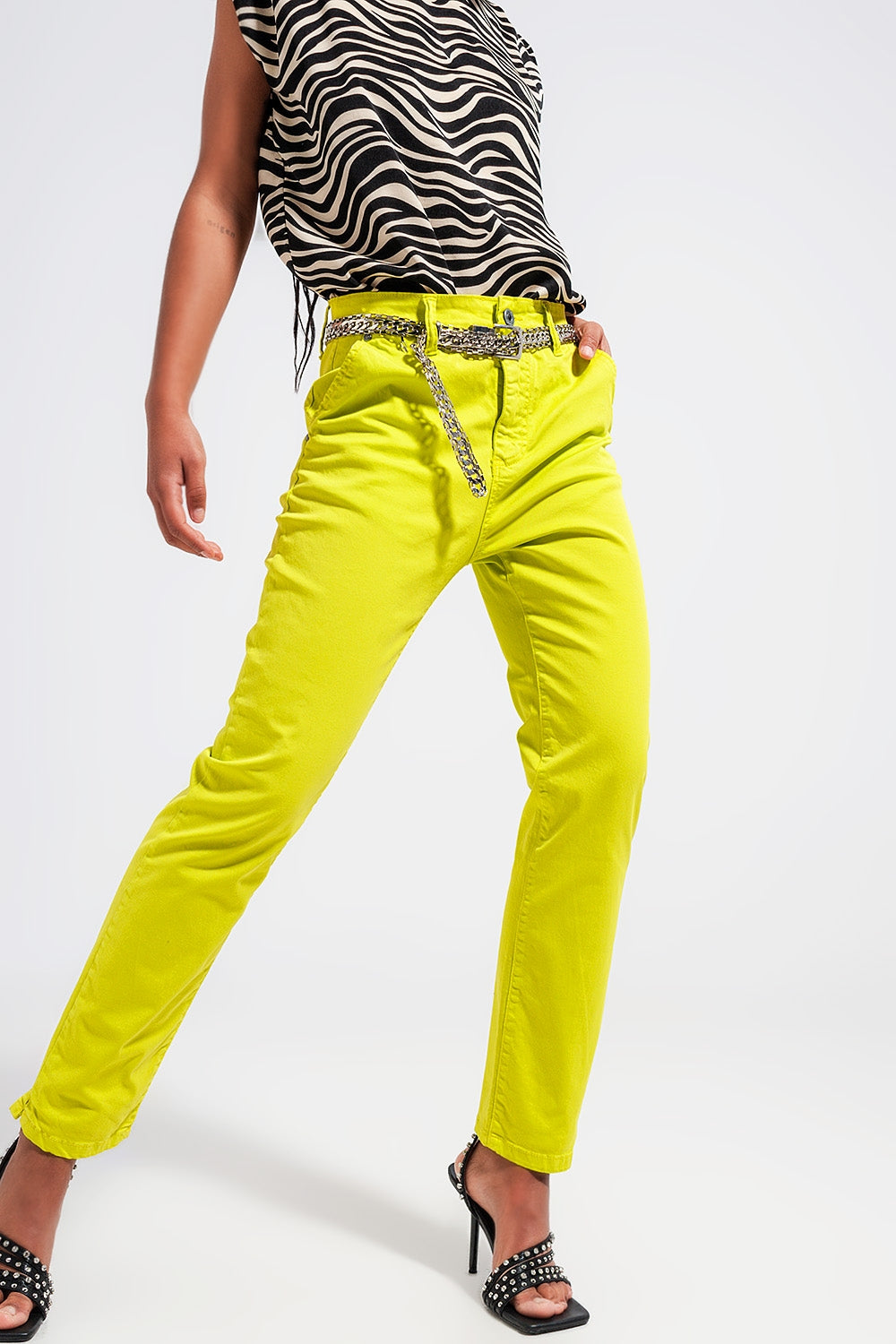 Cotton blend pants in yellow Q2 Jeans BoutiqueLua