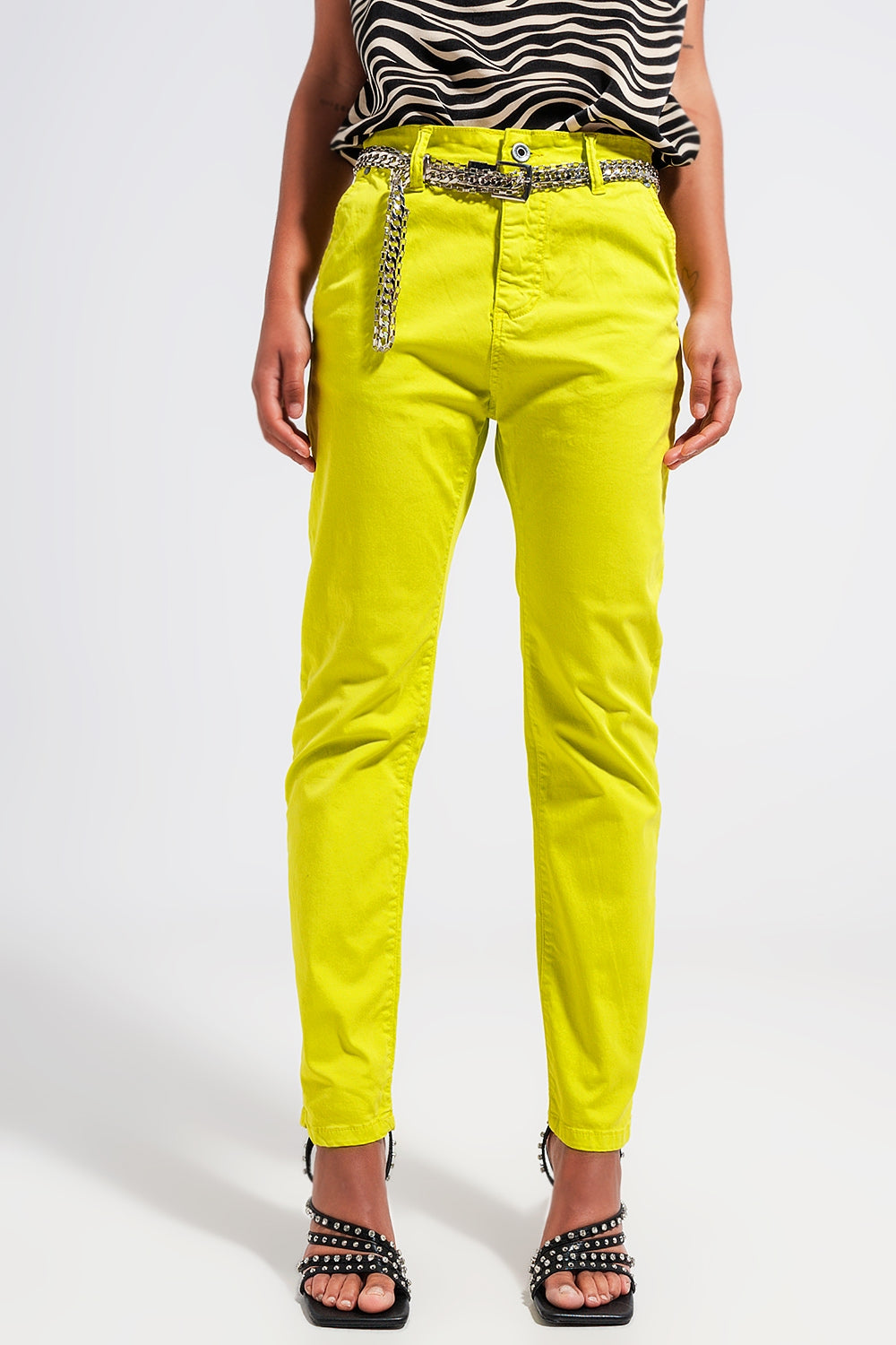 Cotton blend pants in yellow Q2 Jeans BoutiqueLua