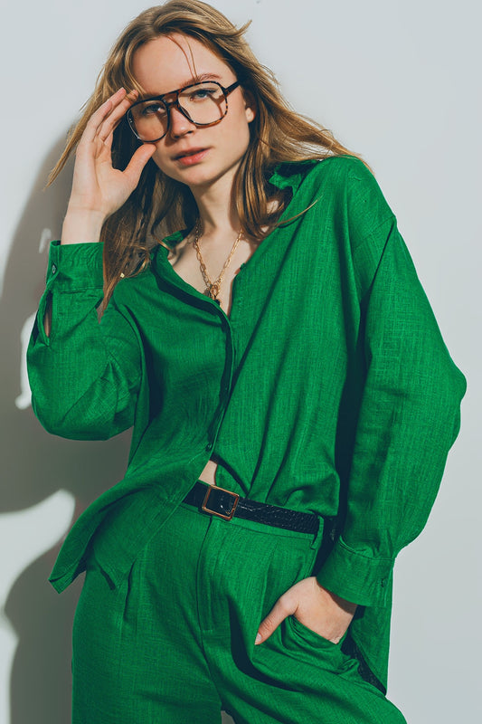 Cotton Loose Fit Shirt in green - Shirts