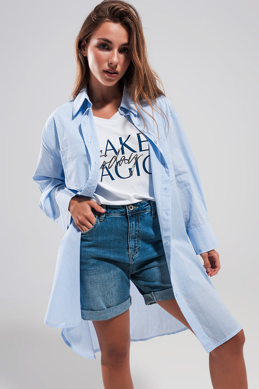 Cotton oversized shirt in light blue - Shirts