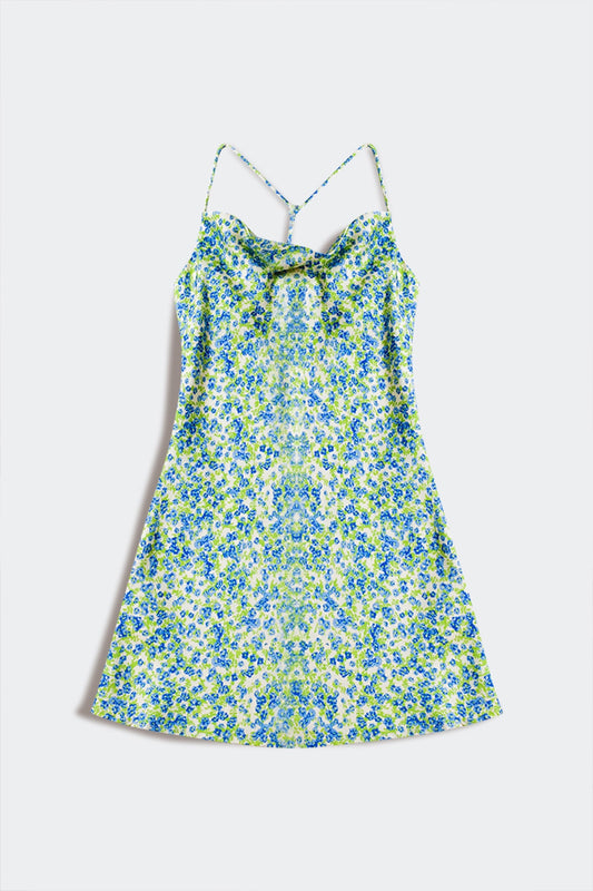 Cowl neck mini dress in green print - Dresses
