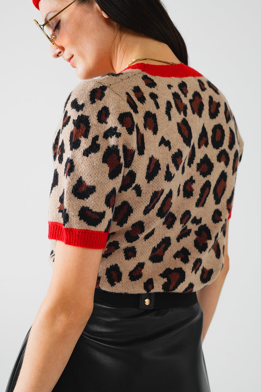 cozy panther print sweater shirt with red edges - T-shirts