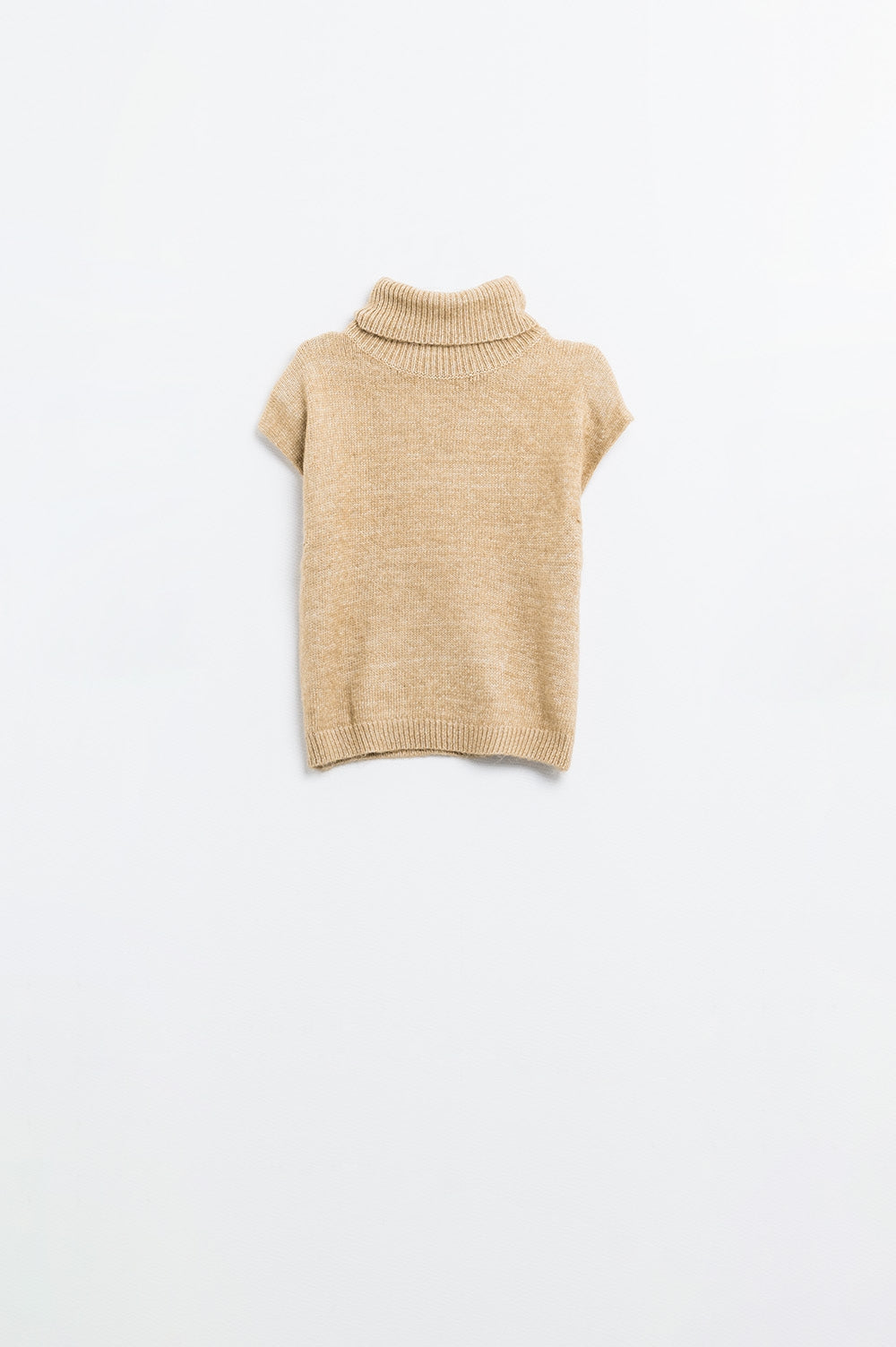 Pull sans manches à col roulé confortable en camel