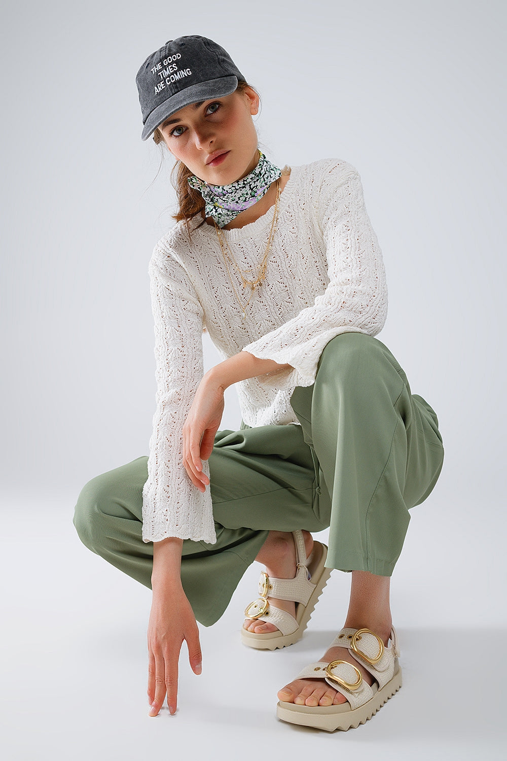 Cream Sweater With Flared Sleeves - Jumpers