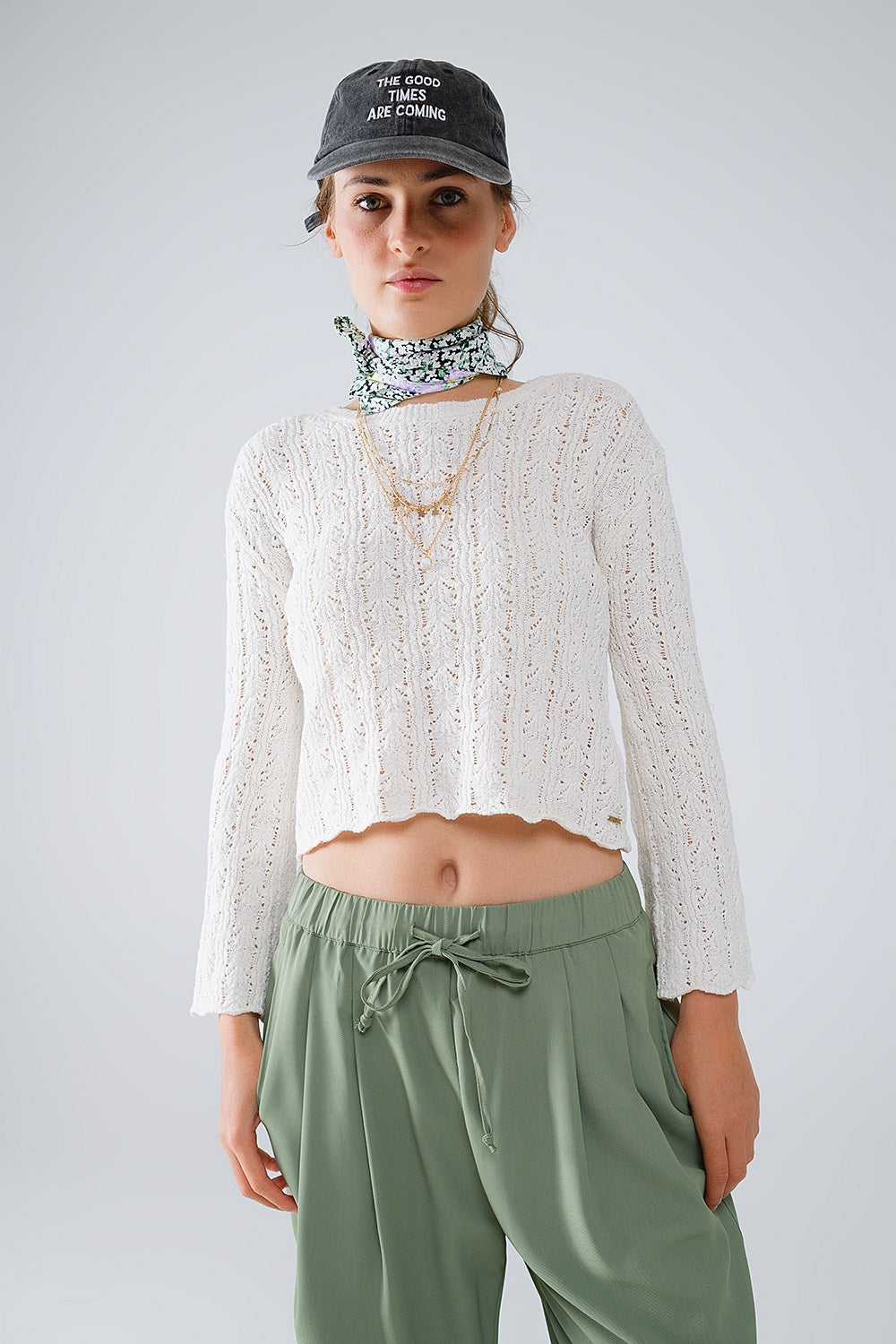 Cream Sweater With Flared Sleeves - Jumpers