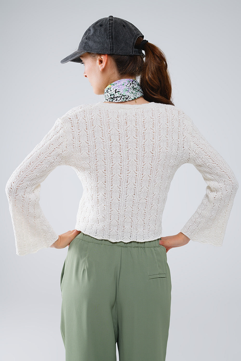 Cream Sweater With Flared Sleeves - Jumpers