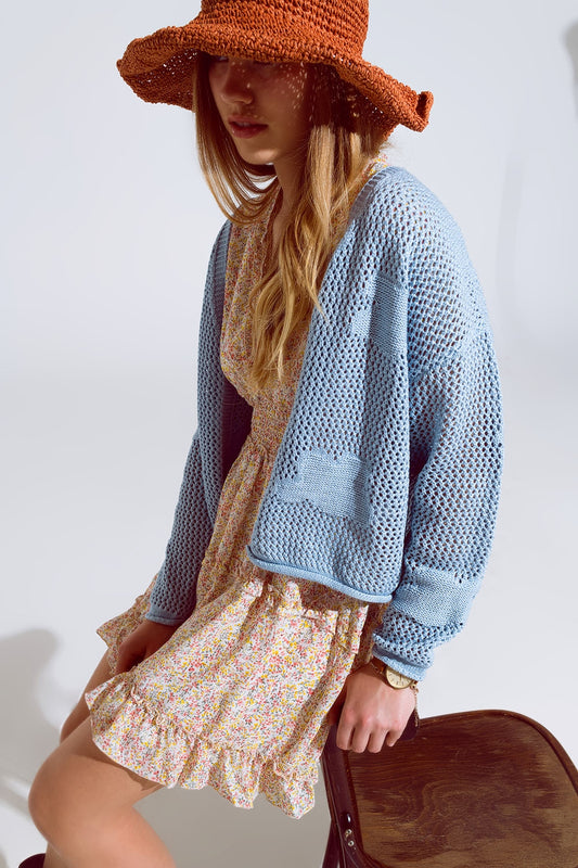 Crochet Cardigan With Knitted Clouds In Blue - Cardigans