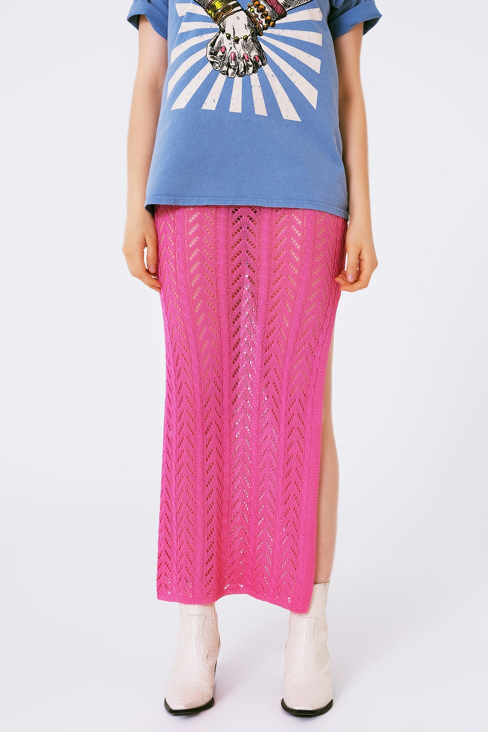 Crochet Maxi Skirt in Pink - Skirts