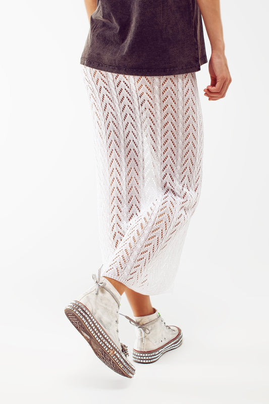 Crochet Maxi Skirt in White - Skirts