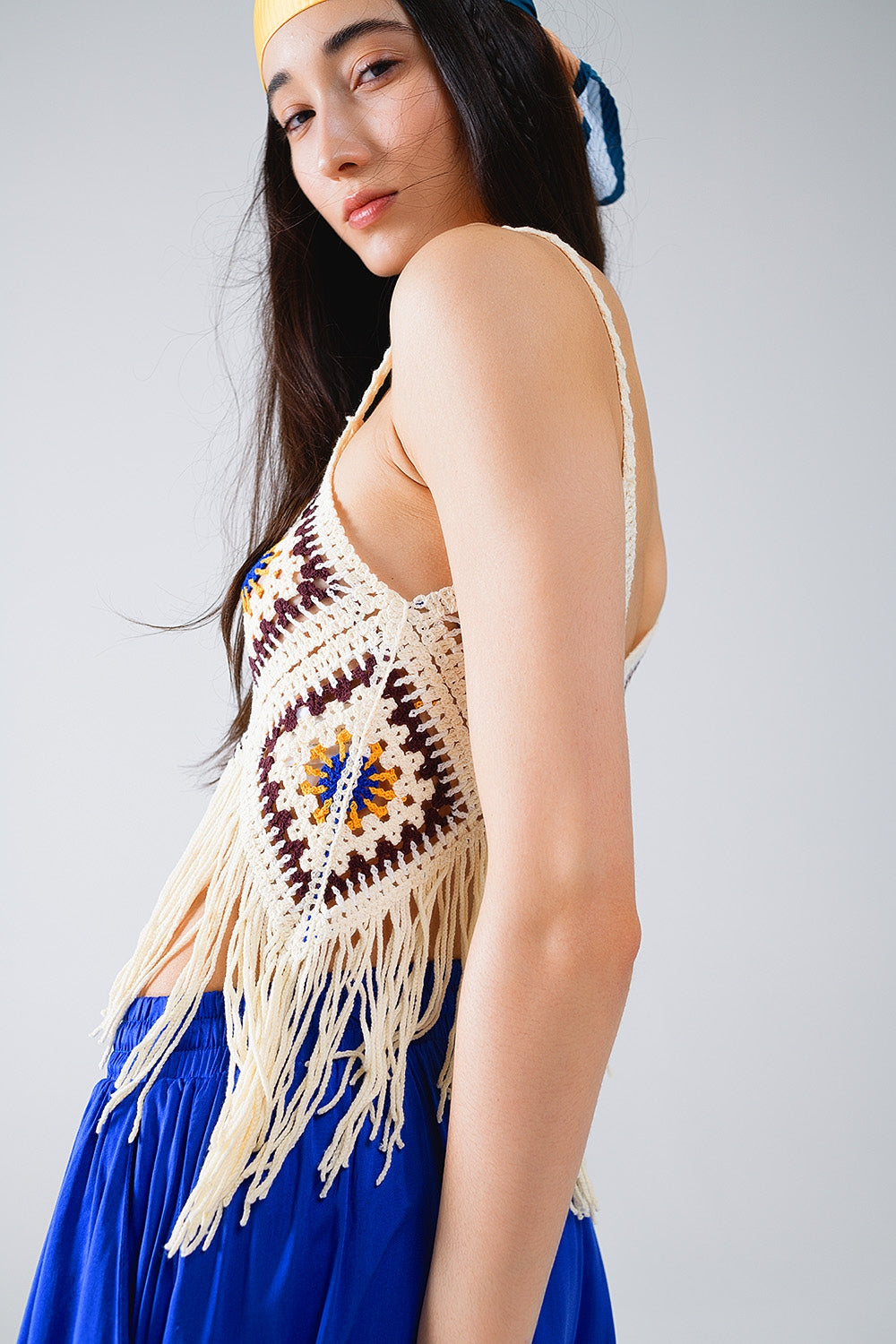 Crochet Top With Fringe Ends In Cream - Tops