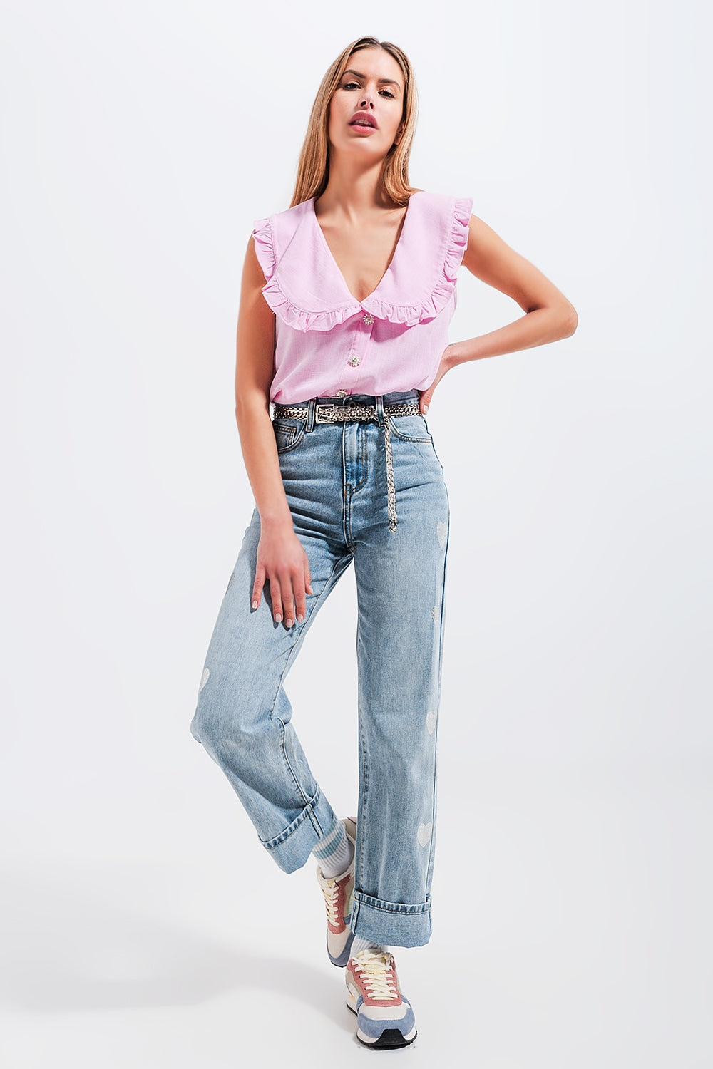 Crop top with bib collar in pink - Crop Tops