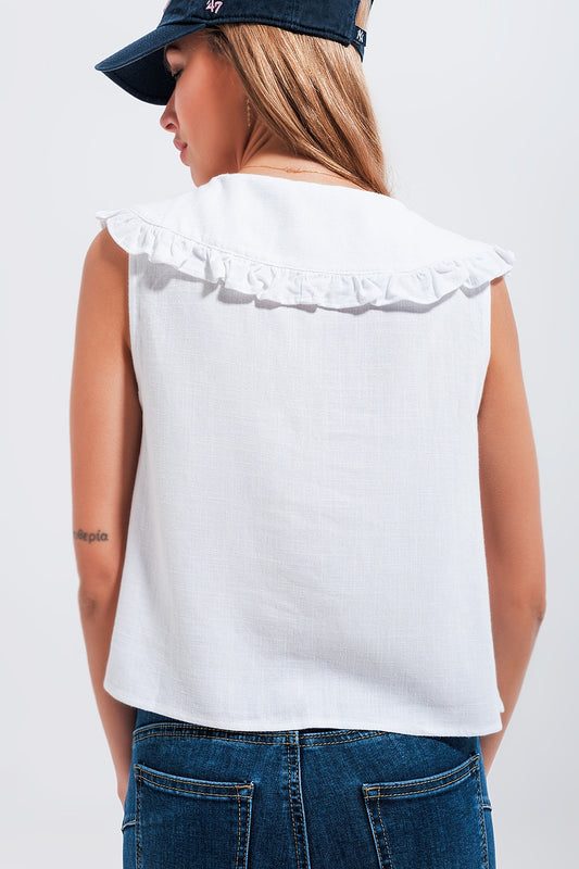 Crop top with bib collar in white - Crop Tops