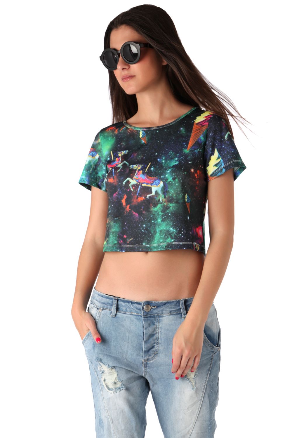 Crop top with illustrated print - Crop Tops