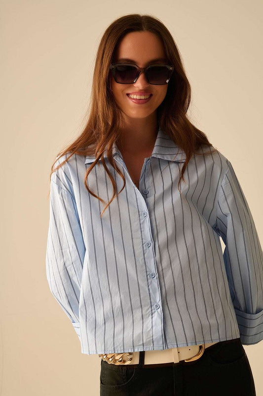 cropped blue striped poplin shirt - Shirts