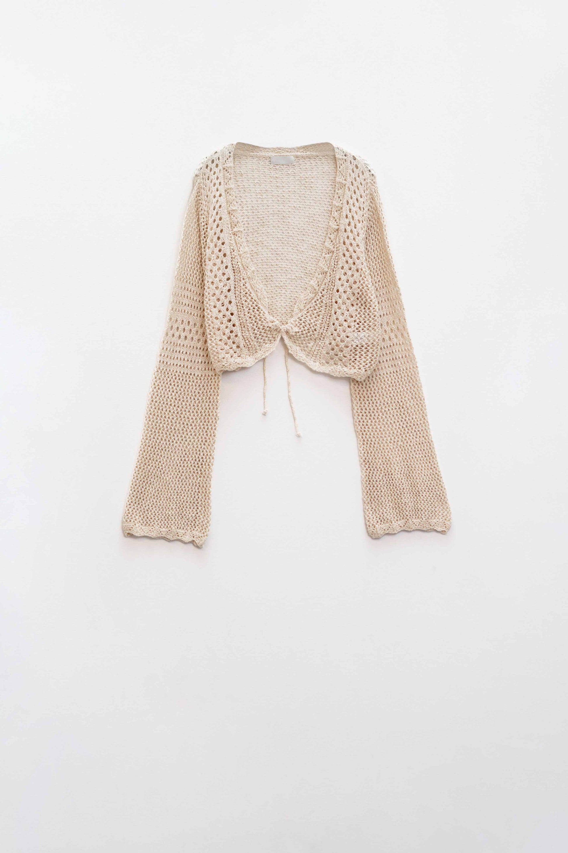 Cropped Cardigan In Beige With Tie Closing - Cardigans