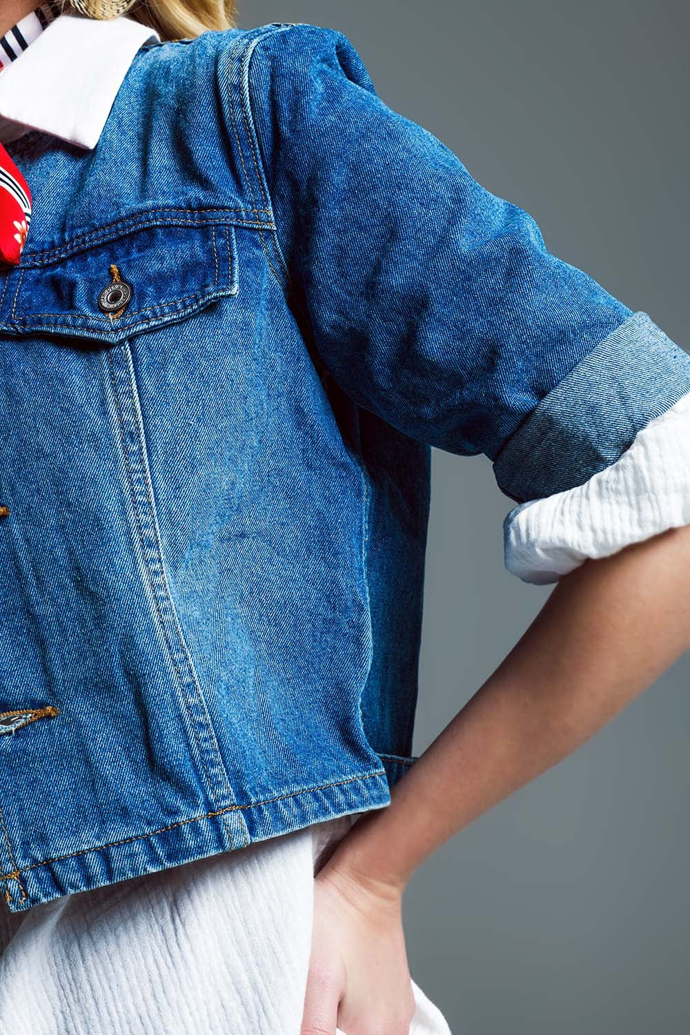 Cropped Denim Jacket CH Style In Mid Wash - Jackets