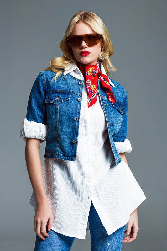 Cropped Denim Jacket CH Style In Mid Wash - Jackets