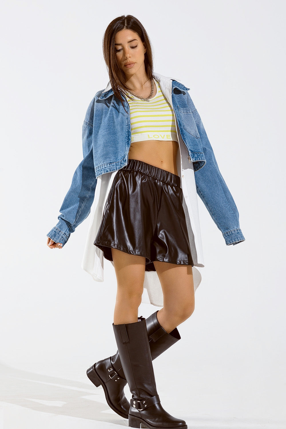 Cropped Denim Jacket with zipper closure and hand painted print at the  back Q2 Coats and Jackets BoutiqueLua