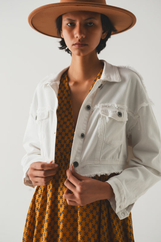Cropped denim trucker jacket in white - Jackets